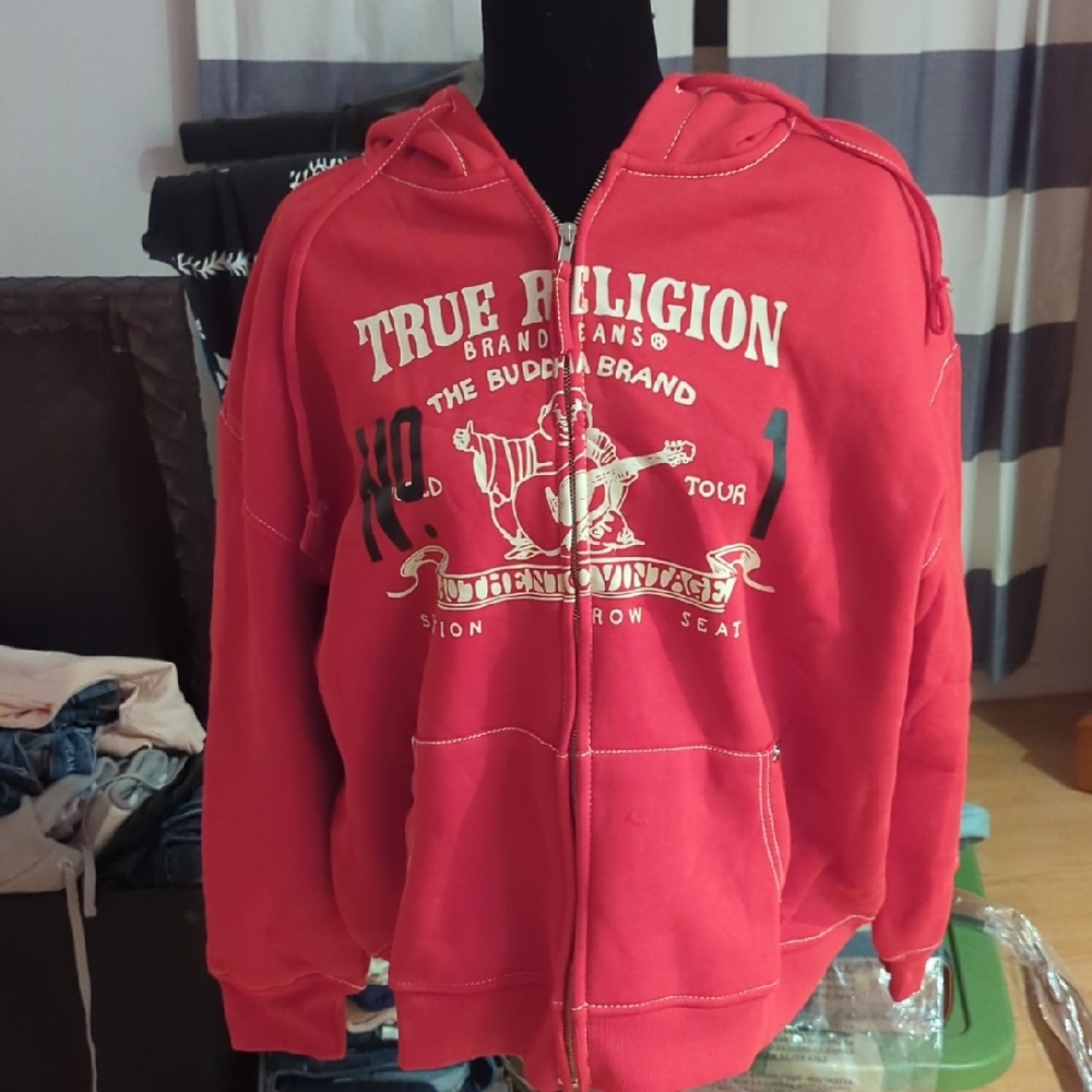 True Religion Vibrant Red Zip-Up Hoodie Nwt